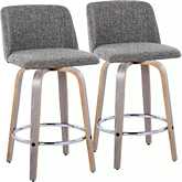 Toriano 26" Swivel Counter Stool in Light Grey Wood & Grey Noise Fabric & Chrome (Set of 2)